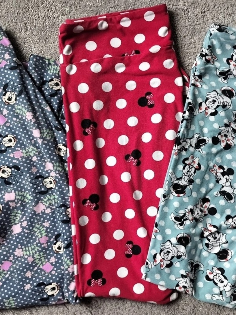 LuLaRoe Disney Minnie Mouse Leggings Womens XL Lot of 3 Floral Polka Dot